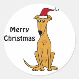 Ljudig Greyhound-Hund i Santa Hat-julkonsten Runt Klistermärke