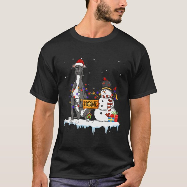 Ljudig Greyhound Hund jul Snögubbe Julafton Ljus T Shirt (Framsida)