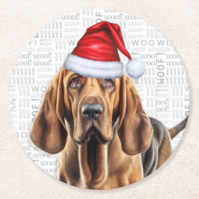 Ljudig jul Bloodhound Hund älskare Helgdag Underlägg Papper Rund (Framsidan)