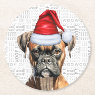Ljudig jul Boxer Hund älskare Helgdag Underlägg Papper Rund