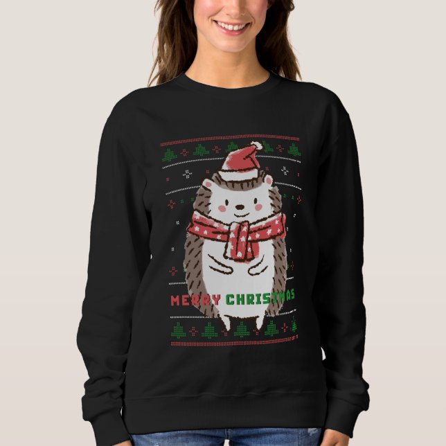Ljudig julsötare Cute Hedgehog Santa T Shirt (Framsida)