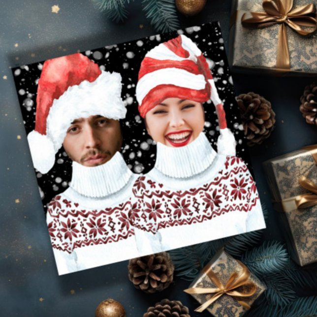 Ljudig Photo Personlig jul (Funny Photo Personalized Christmas cards from Ricaso. Santa and Elf upload your own photos)