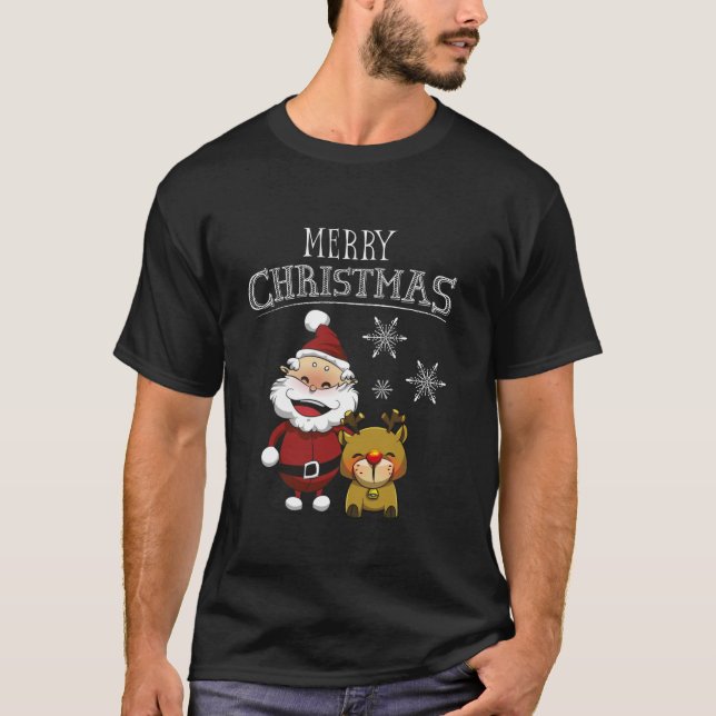 Ljudig Santa och hjort Cute God jul Ansikte Old T Shirt (Framsida)