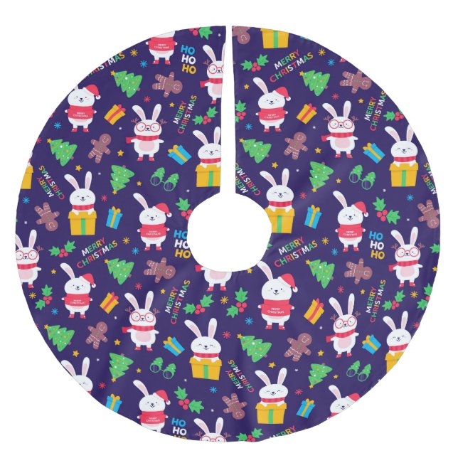 Ljudiga julbunnies julgransmatta borstad polyester (Framsidan)