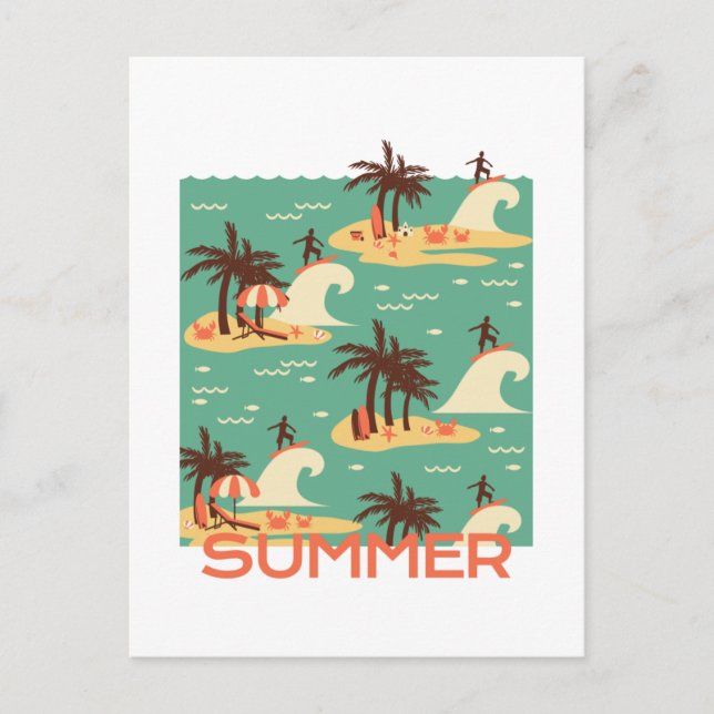 Ljudillustration av Surfing Tecknad Vykort (Framsida)