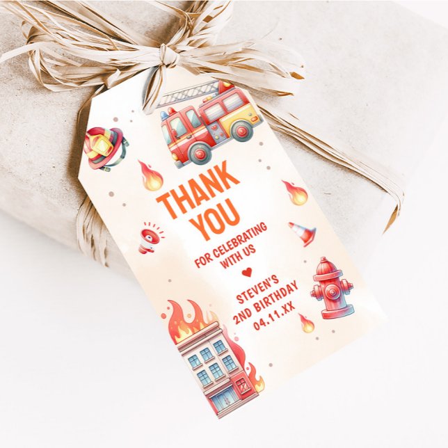 Ljudlarm brandbil baby shower presentkort presentetikett (Fire Truck Birthday Party Favor Tags)