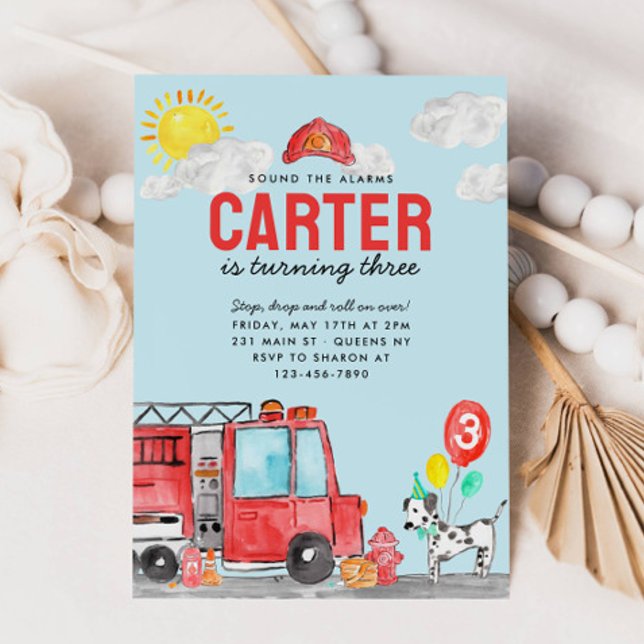 Ljudlarm Brandbil Brandman Födelsedag Inbjudningar (Skapare uppladdad)