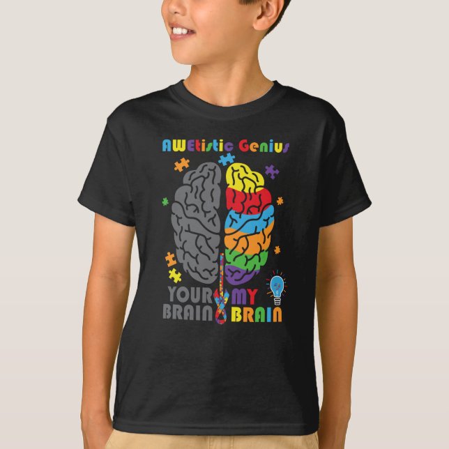 Ljudmedvetande Awetistic Genius Brain Autistic T Shirt (Framsida)