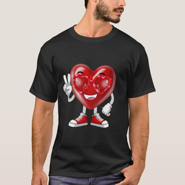Ljudna av hjärtans dag Heart Peace Hand Sunglasses T Shirt (Framsida)