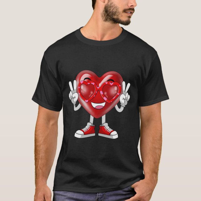 Ljudna av hjärtans dag Heart Peace Hand Sunglasses T Shirt (Framsida)