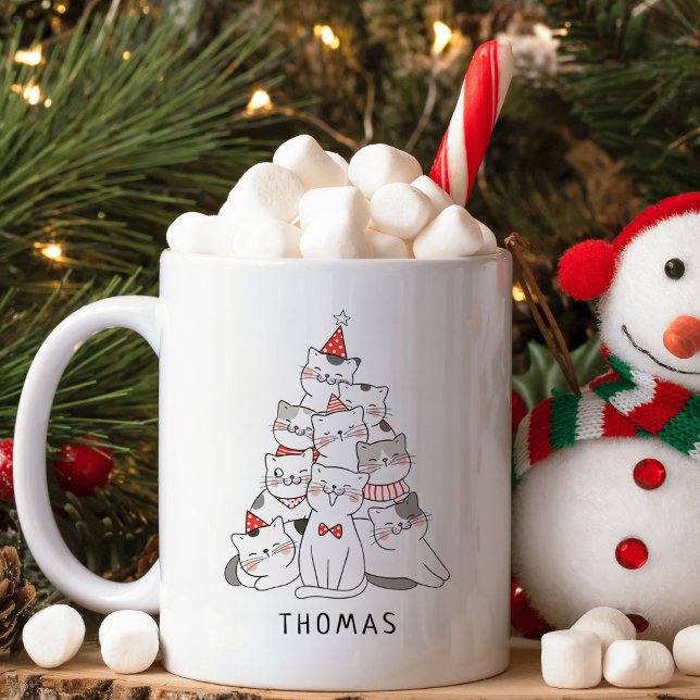 Ljug Cute Cats Träd jul Kaffemugg (Skapare uppladdad)