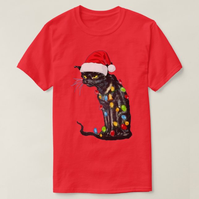 Ljug svart katt Julgrädda Kat-jul Ligh T Shirt (Design framsida)