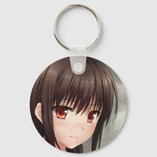 Ljugande animerad flicka söt brunette amber öga nyckelring
