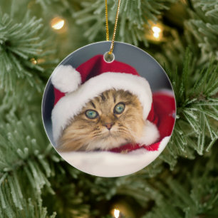 Ljugande julkatt julgransprydnad keramik