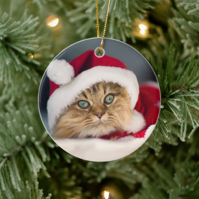 Ljugande julkatt julgransprydnad keramik (Träd)
