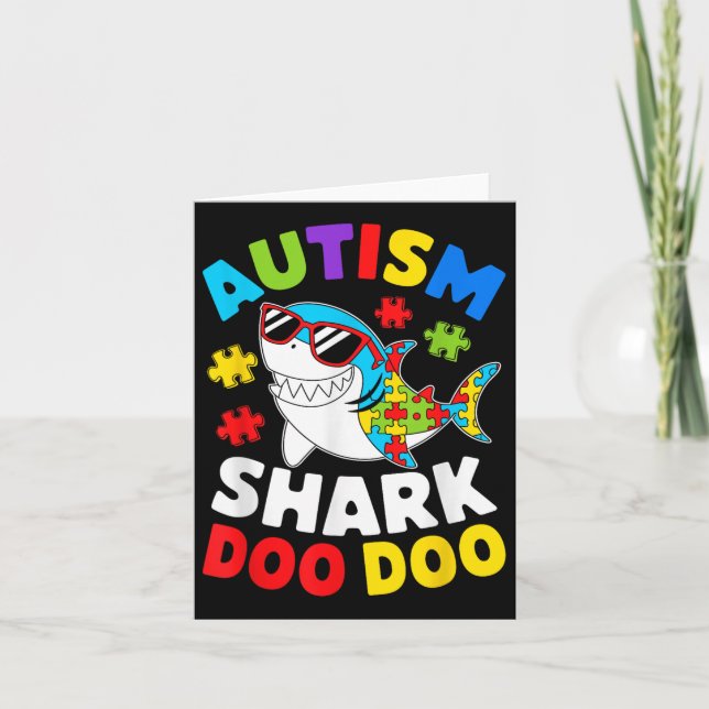 Ljuny Autism Shark Puzzle Awareness Day Cute för B Kort (Framsida)