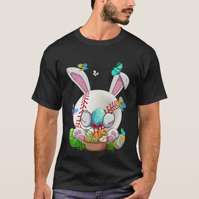 Ljuny Baseball Boll & Fladdermus Bunny Öron Påsk D T Shirt (Framsida)
