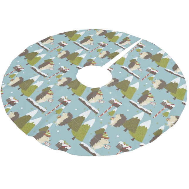 Ljuny Blue Grönt Woodland Hedgehog jul Julgransmatta Borstad Polyester (Vinklad)