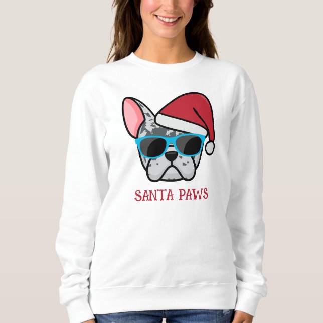 Ljuny Blue Merle Frenchie Santa Tass jul T Shirt (Framsida)