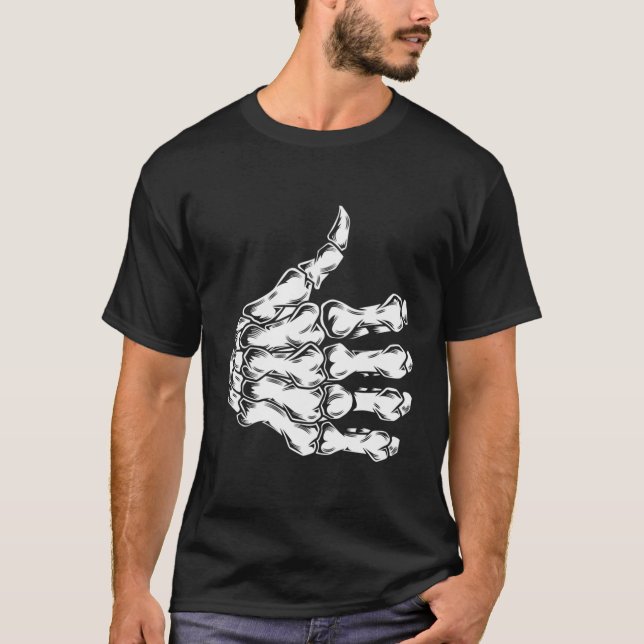 Ljuny Bones Hand Skeleton Thumbs Up Sarkastic Joke T Shirt (Framsida)