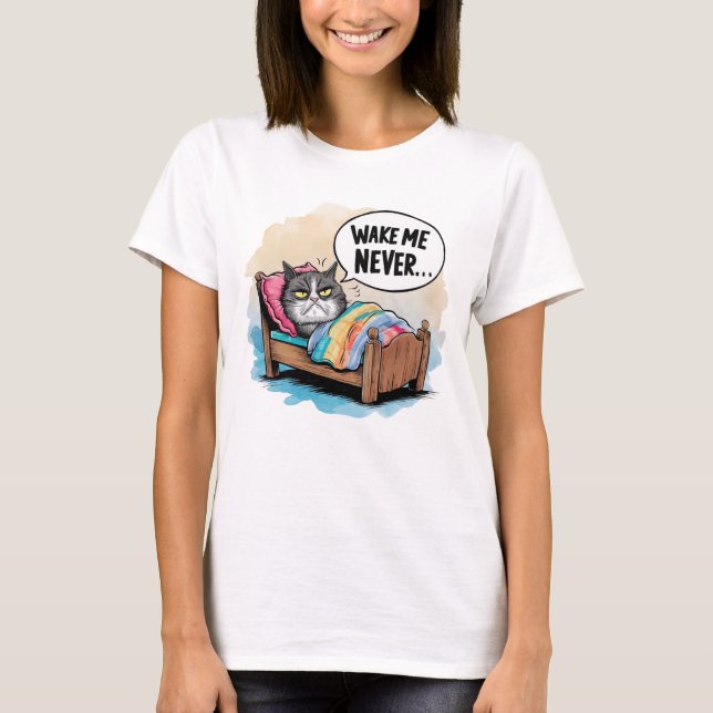 Ljuny Cat Wake Me Aldrig T Shirt (Framsida)