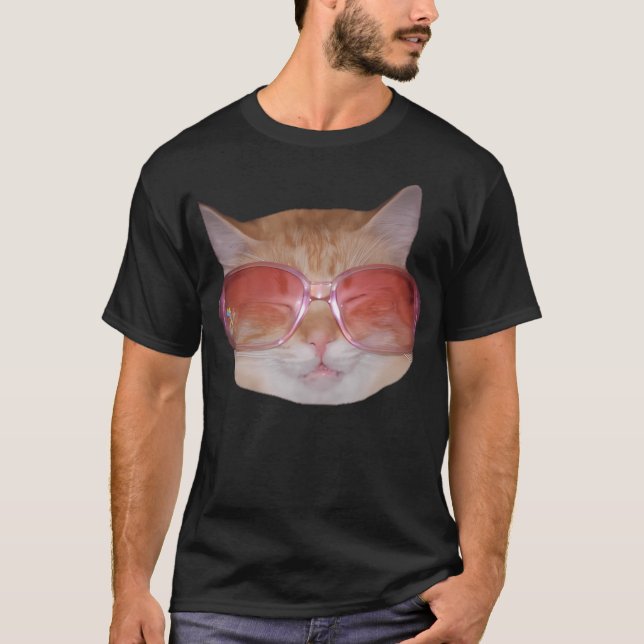 Ljuny Cute Geeky Hipster Cat Wearing Glasses T Shirt (Framsida)