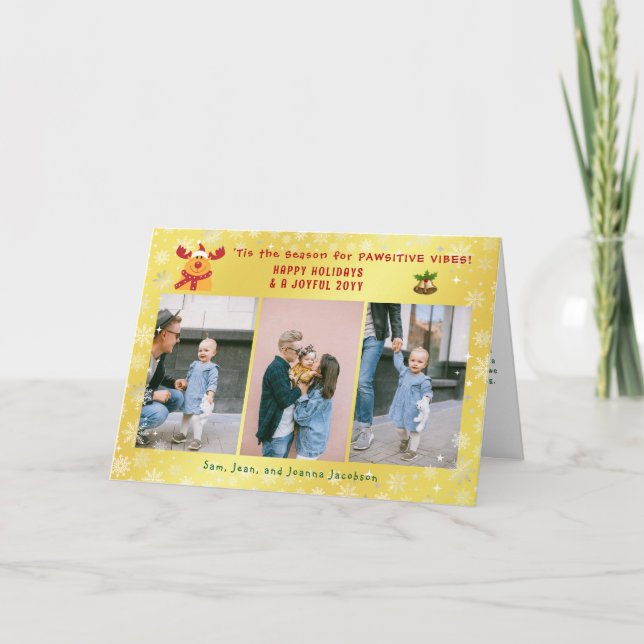 Ljuny Cute Pawsitive Rudolph 3 Photos Minimalist Helgkort (Framsida)