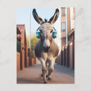 Ljuny Donkey lyssnar på Music på en Jog Vykort