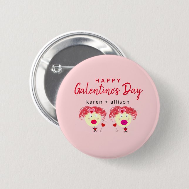 Ljuny Galentines Day Best Friends  Rosa Namn Knapp (Framsida & baksida)