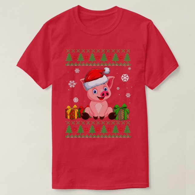 Ljuny Gris älskare Cute Gris Santa Hat Ugly God ju T Shirt (Design framsida)