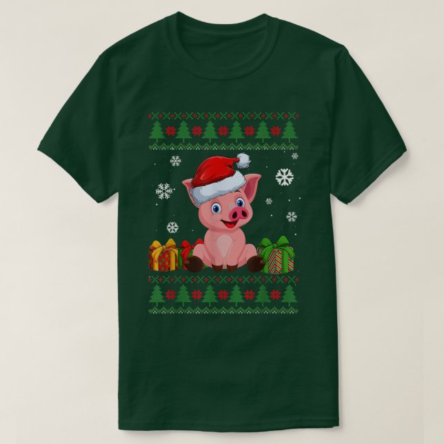 Ljuny Gris älskare Cute Gris Santa Hat Ugly God ju T Shirt (Design framsida)