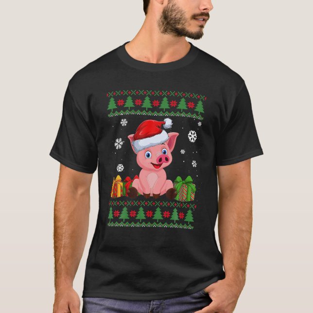 Ljuny Gris Älskare Cute Gris Santa Hat Ugly God ju T Shirt (Framsida)