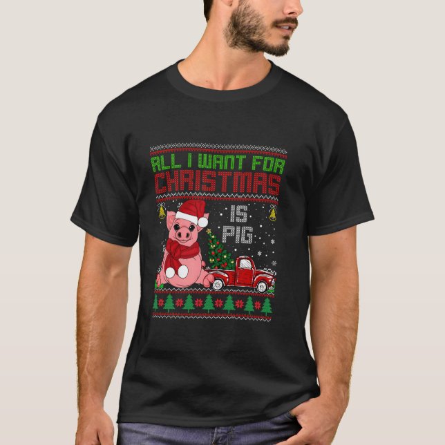 Ljuny Gris älskare Cute Gris Santa Hat Ugly God ju T Shirt (Framsida)