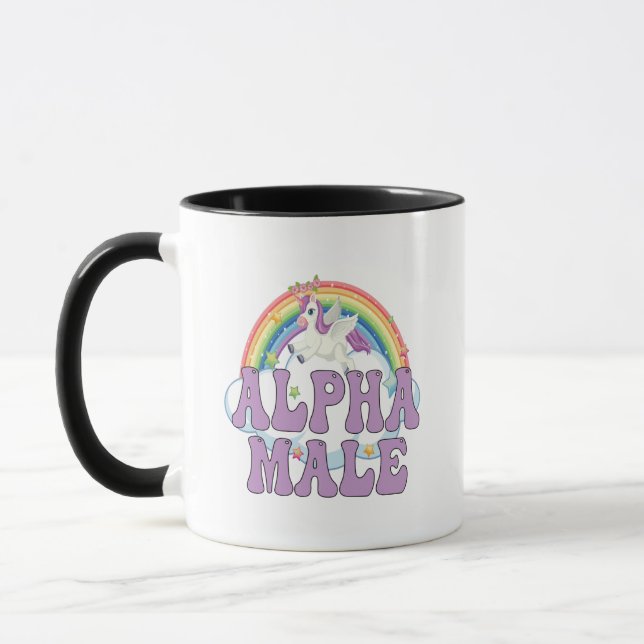 Ljuny ironisk alfavimale Unicorn Rainbow Magic Mugg (Vänster)