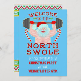 Ljuny jul Swole Santa Weightlifter Gym Party Inbjudningar