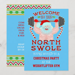 Ljuny jul Swole Santa Weightlifter Gym Party Inbjudningar