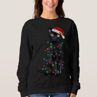 Ljuny Kat jul Ljus Santa Hat Black Cat Xma T Shirt