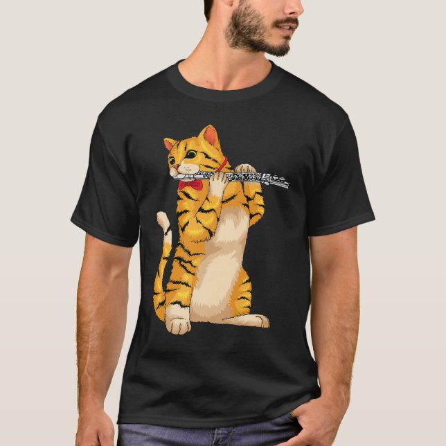 Ljuny katt spela upp flute Coola Animaliska musike T Shirt (Framsida)