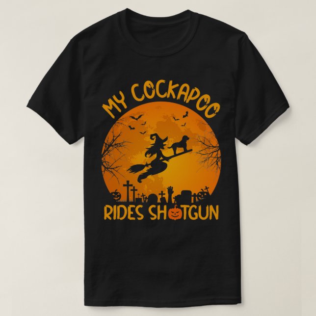 Ljuny Min Cockapoo Rides Shot Witch Halloween T Shirt (Design framsida)