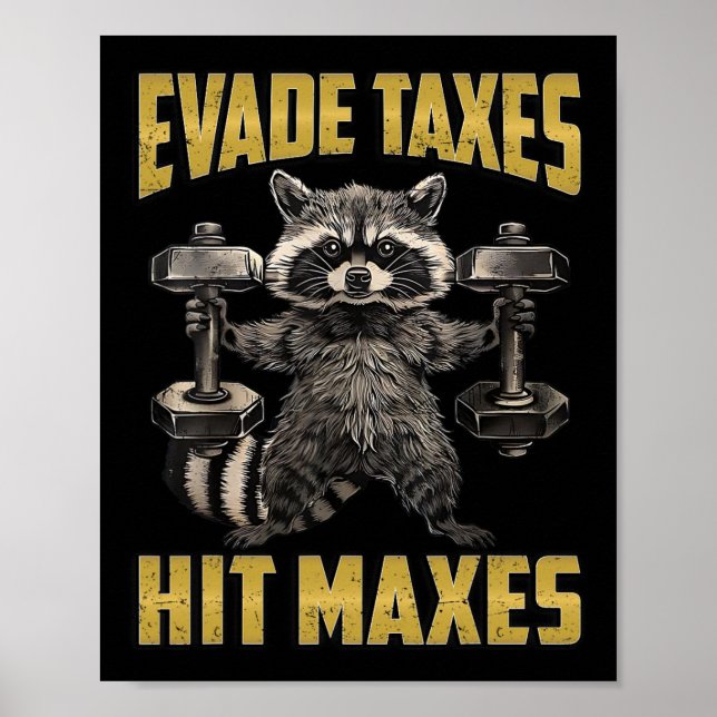 Ljuny Raccoon Weight Lyfts Gym Evade Taxes Slå M Poster (Framsidan)