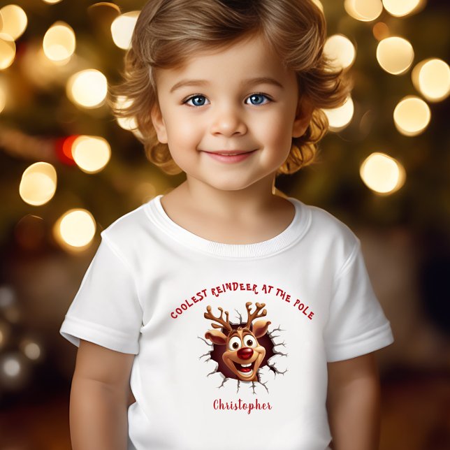 Ljuny Rudolph bryter igenom Namn jul T Shirt (Funny Rudolph breaking through Christmas Toddler T-shirt)