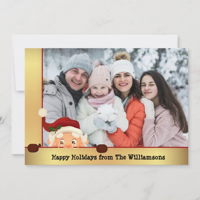 Ljuny Santa Photo Bombs Guld Ram julfoto Julkort (Framsida)