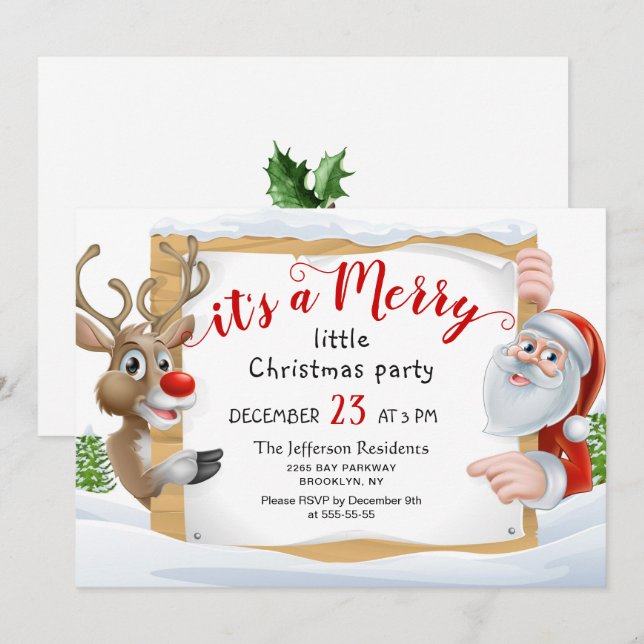 Ljuny Santa Reindeer Merry Little jul Party Inbjudningar (Fram/baksida)