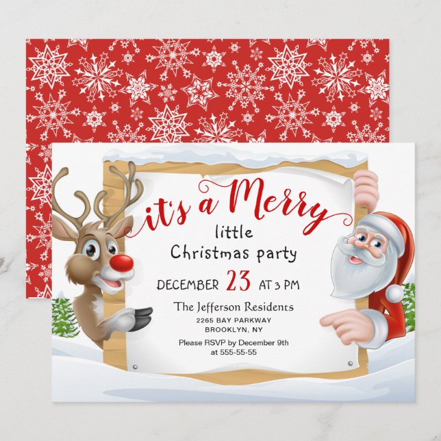 Ljuny Santa Reindeer Merry Little jul Party Inbjudningar (Fram/baksida)