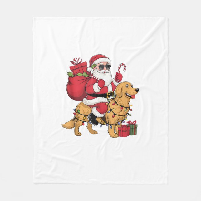Ljuny Santa Riding Golden Retriever Hund jul Fleecefilt (Framsidan)