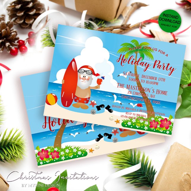 Ljuny Santa Tropical Beach jul Party Inbjudningar (Skapare uppladdad)