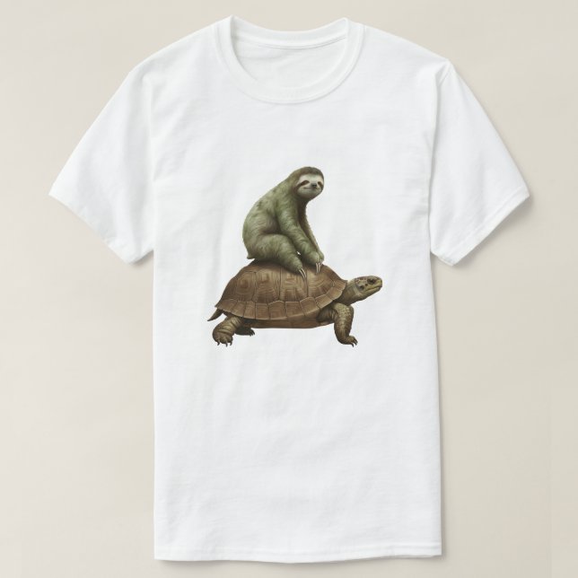 Ljuny Sloth Riding Tortoise - Långsamt djurfoder T Shirt (Design framsida)