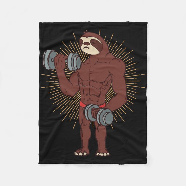 Ljuny Sloth Workout Weight Lyfts Exercise Gym Ra Fleecefilt (Framsidan)