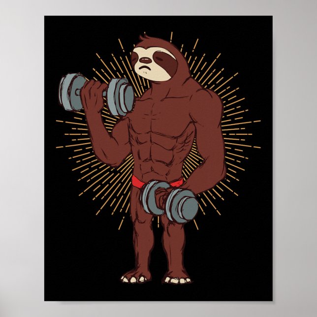 Ljuny Sloth Workout Weight Lyfts Exercise Gym Ra Poster (Framsidan)