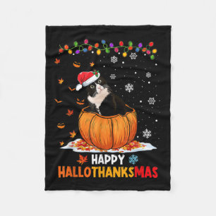 Ljuny Tuxedo Cat on Pumpkin Lycklig Hallothanksmas Fleecefilt